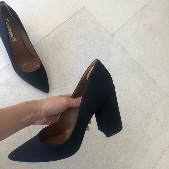 MARTA MIDNIGHT BLACK (deep navy) NUBUCK leather block heels, size 41 (US 10) - Picture 4 of 9